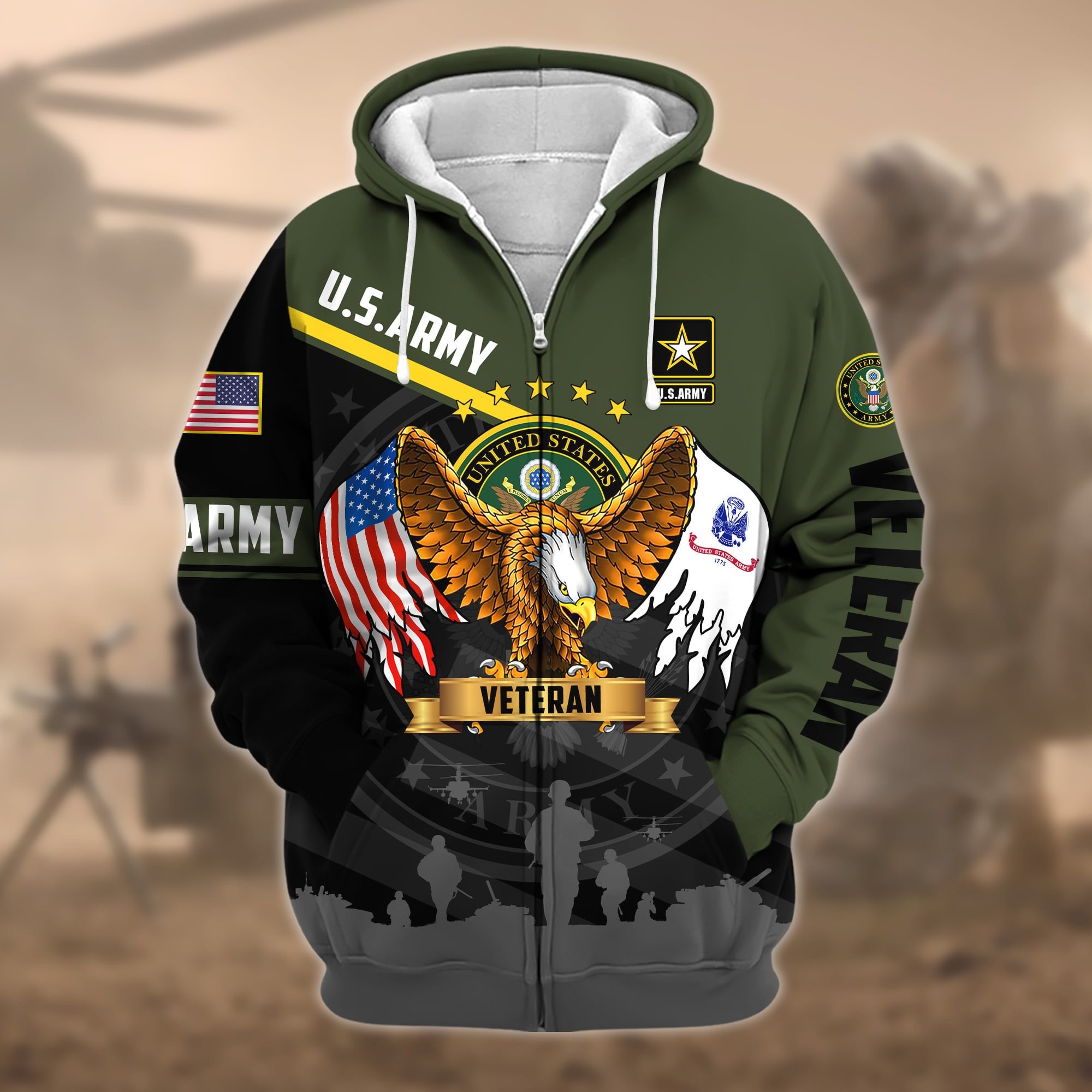 Premium Proudly Served US Veteran Zip Hoodie