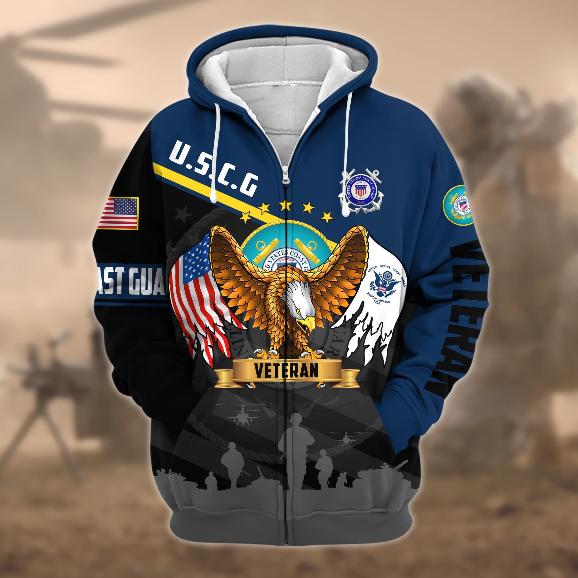 Premium Proudly Served US Veteran Zip Hoodie