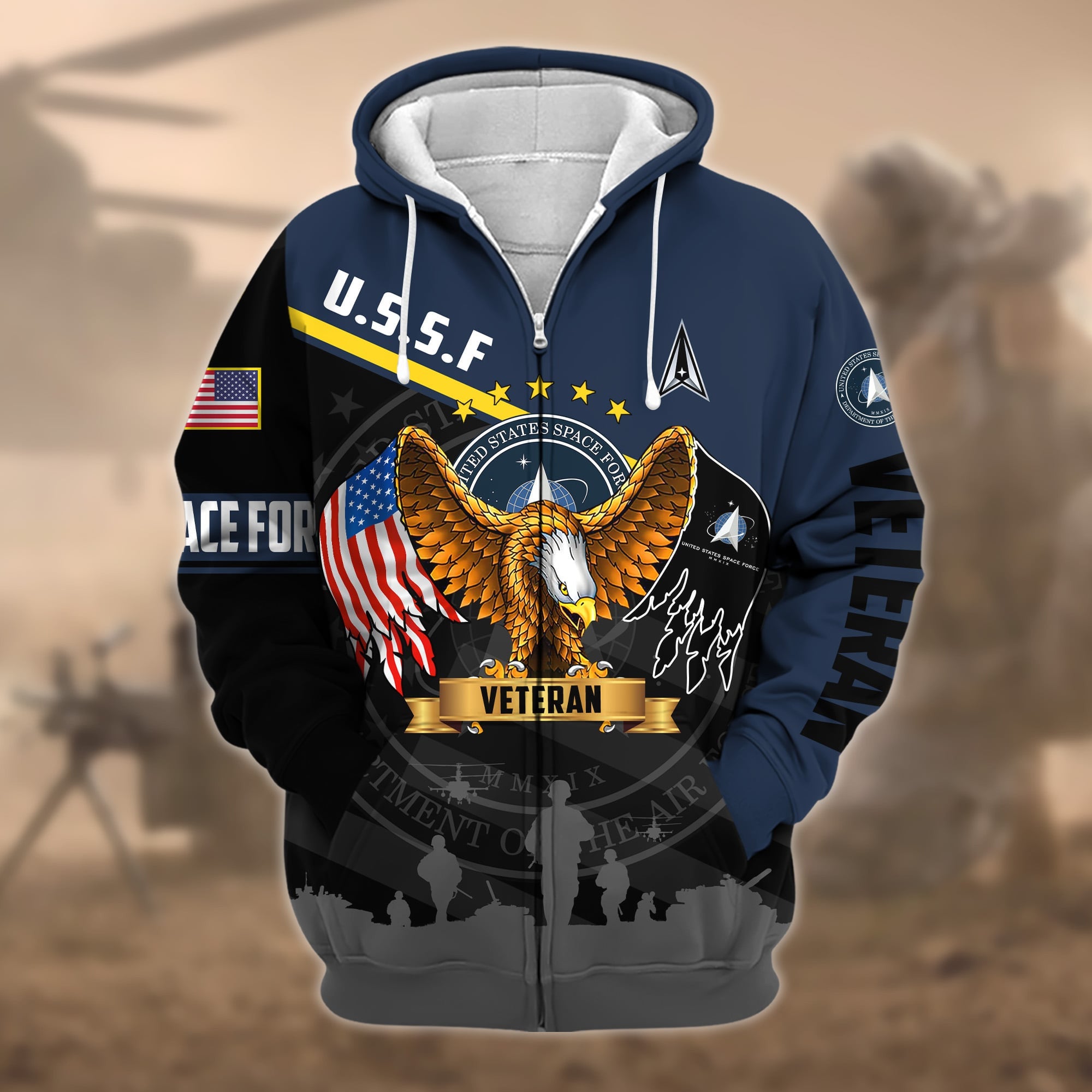 Premium Proudly Served US Veteran Zip Hoodie