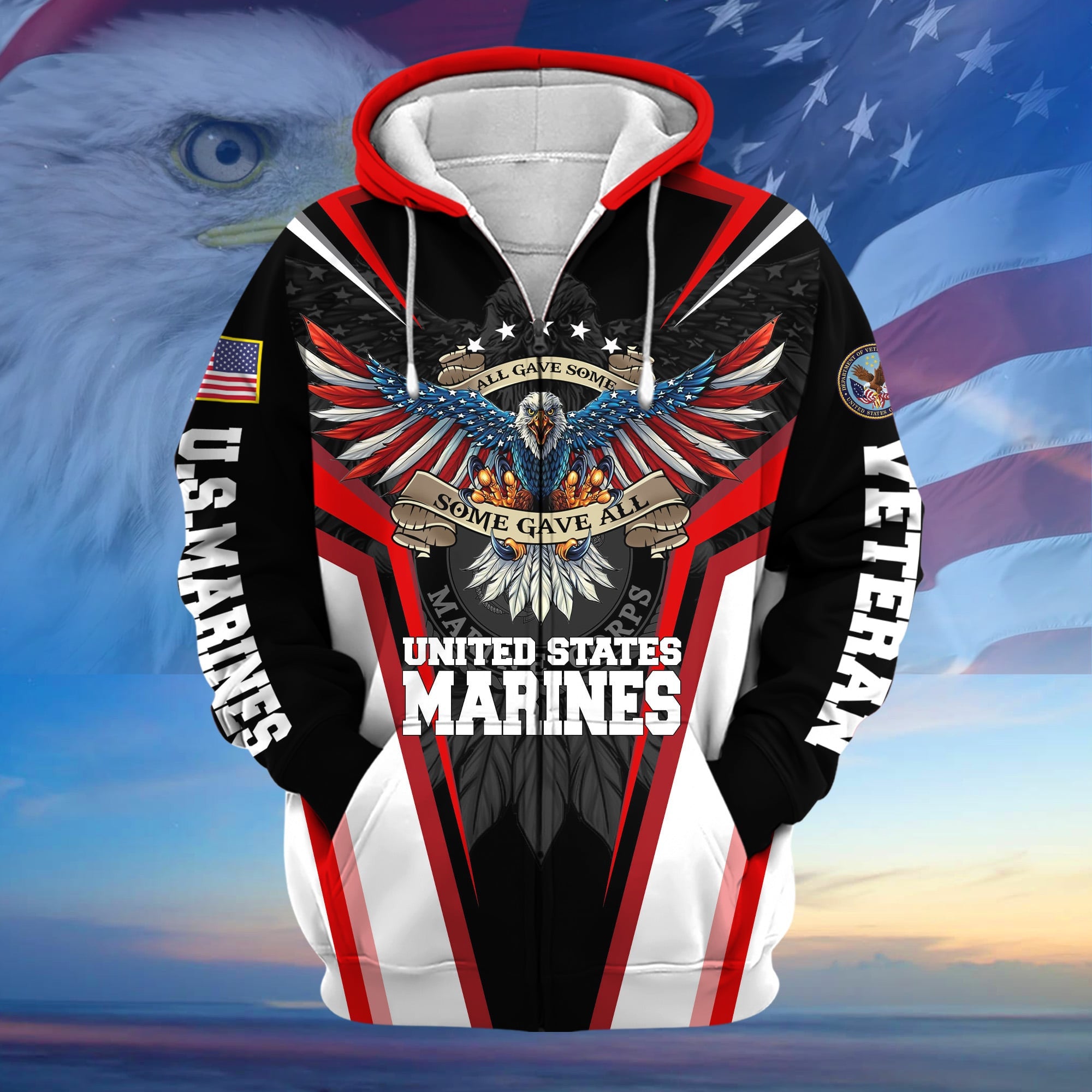 Premium All Gave Some Some Gave All US Veteran Zip Hoodie