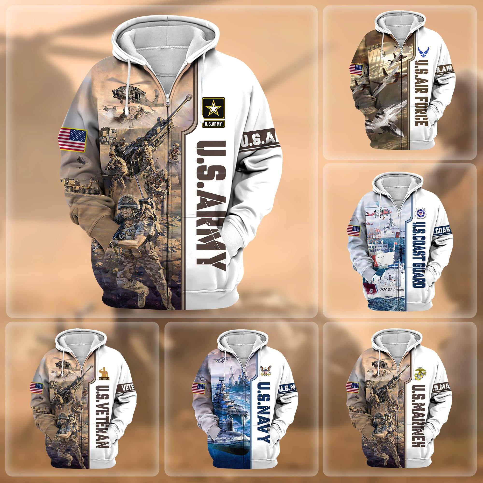 Premium Honoring All Who Served US Veteran Zip Hoodie