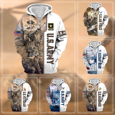 Premium Honoring All Who Served US Veteran Zip Hoodie