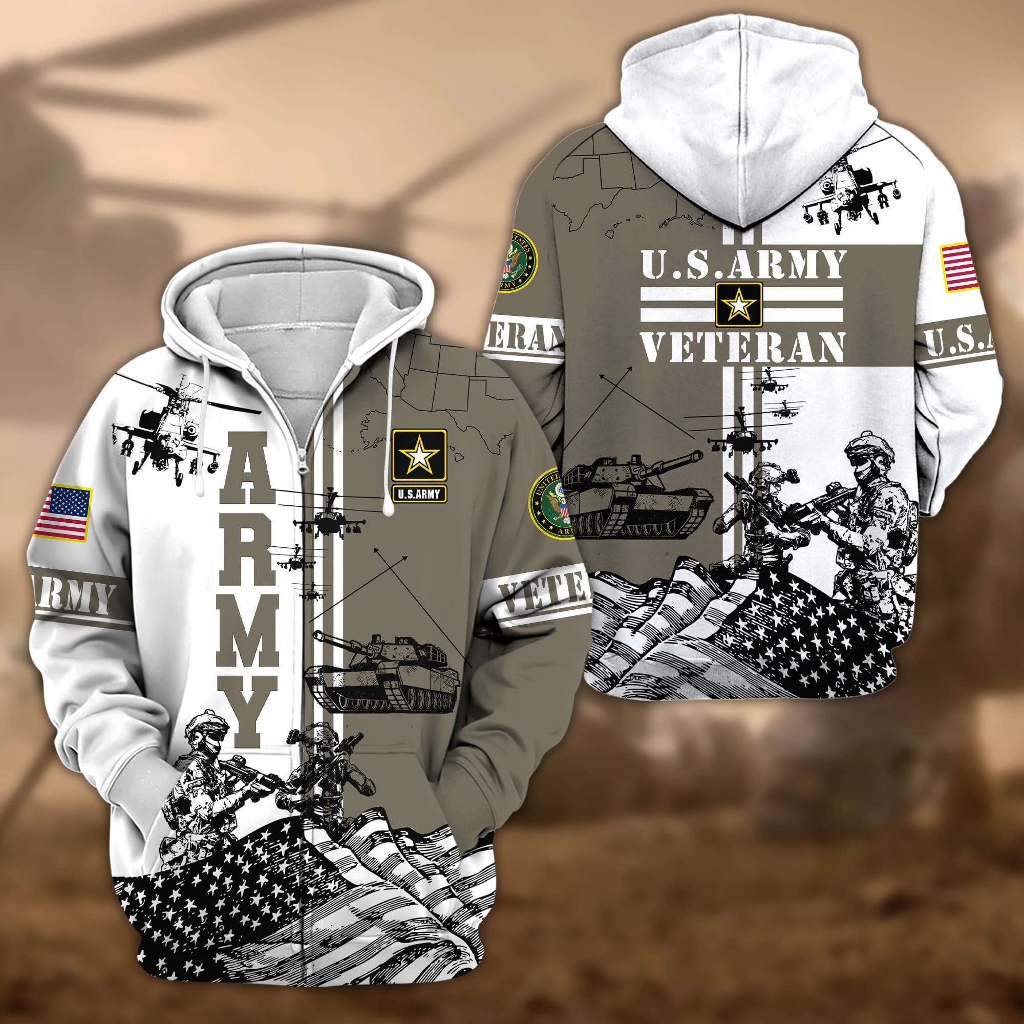 Premium Proudly Served US Veteran Zip Hoodie