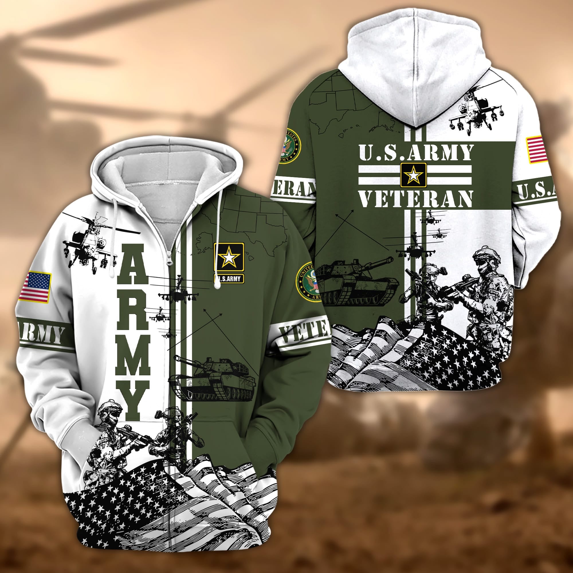 Premium Proudly Served US Veteran Zip Hoodie