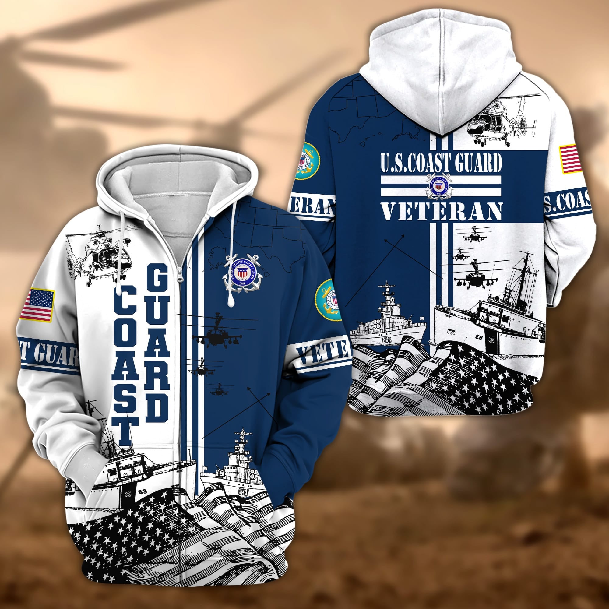 Premium Proudly Served US Veteran Zip Hoodie