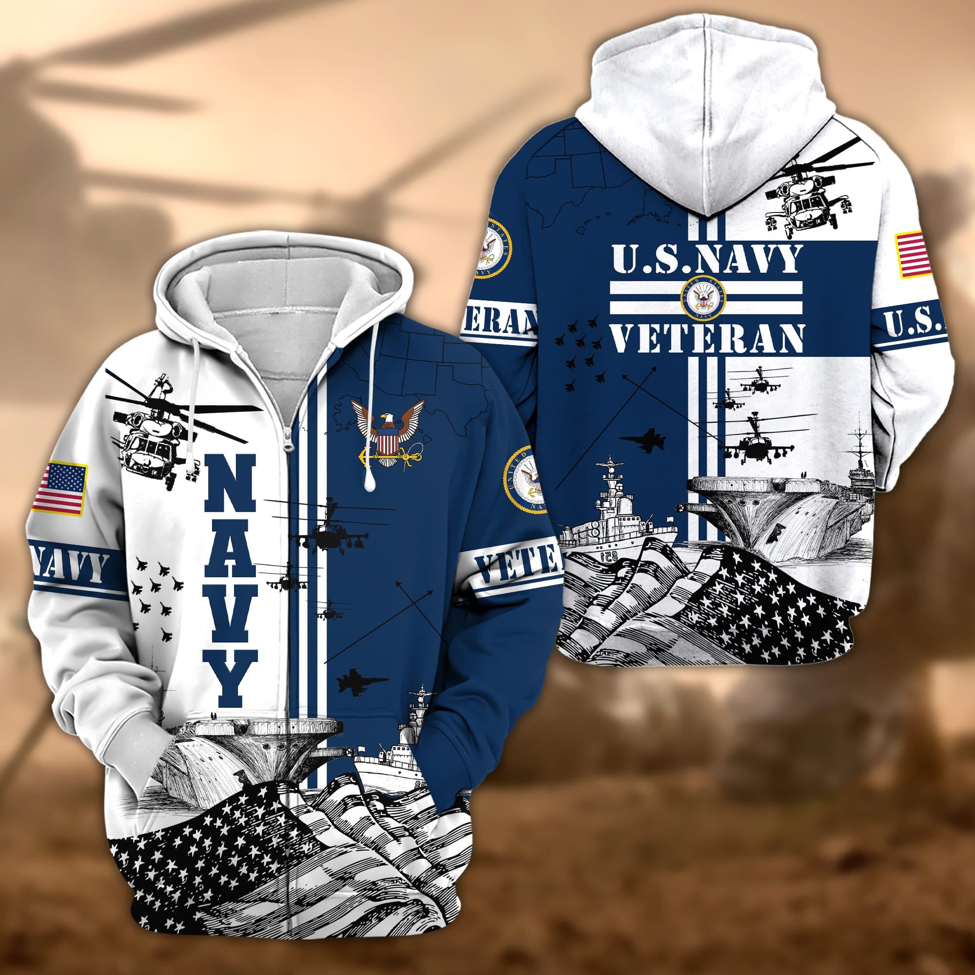 Premium Proudly Served US Veteran Zip Hoodie