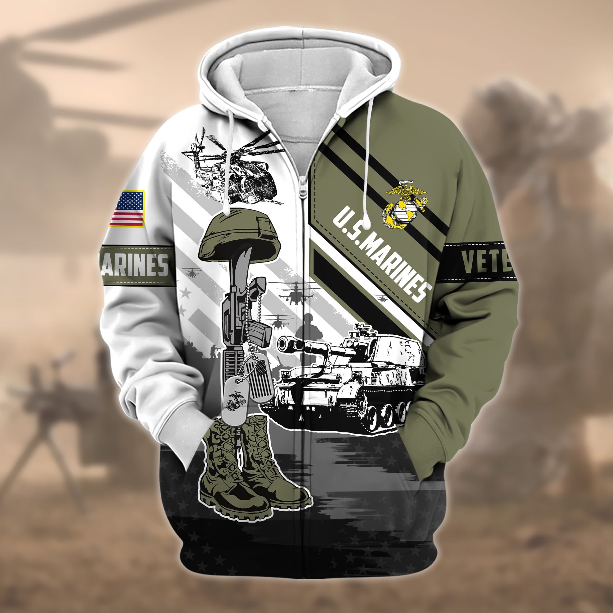 Premium Honoring All Who Served US Veteran Zip Hoodie