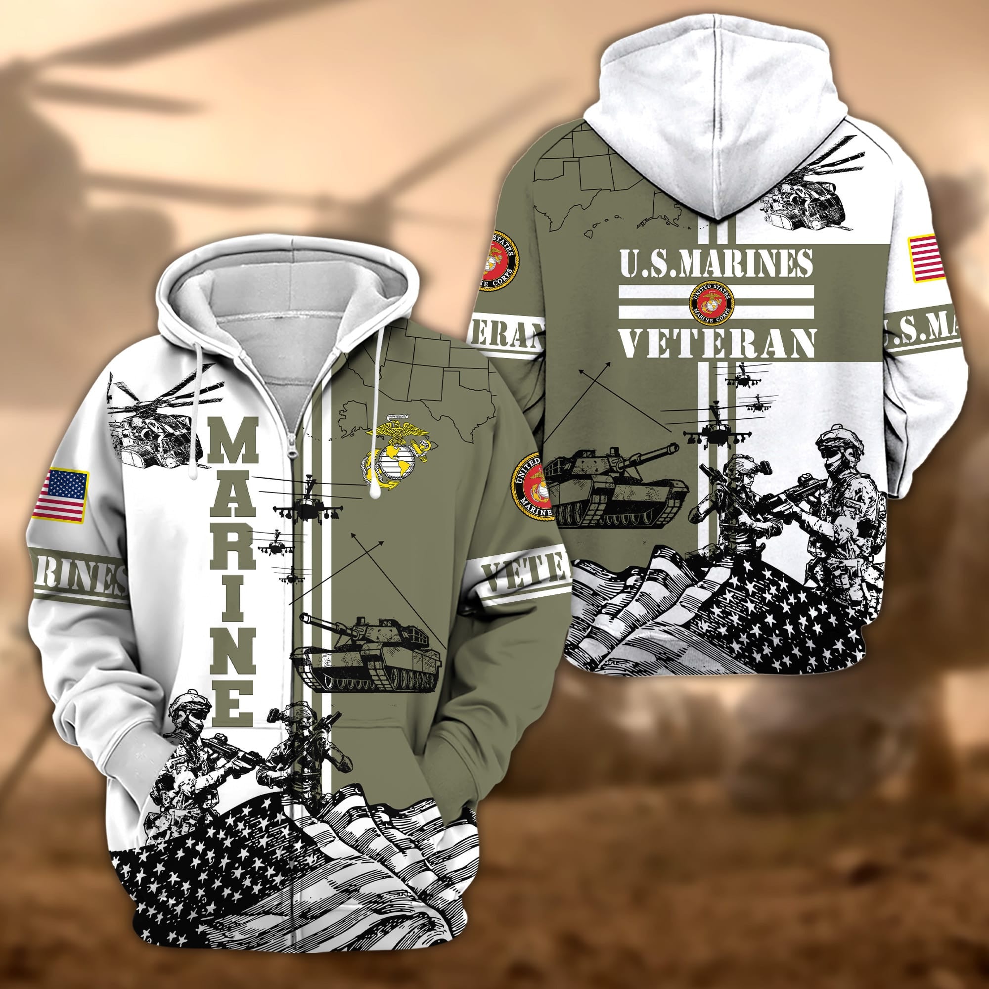 Premium Proudly Served US Veteran Zip Hoodie