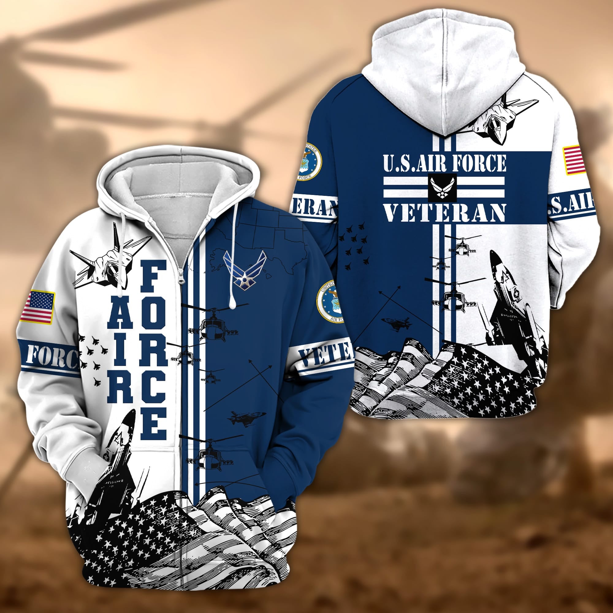 Premium Proudly Served US Veteran Zip Hoodie
