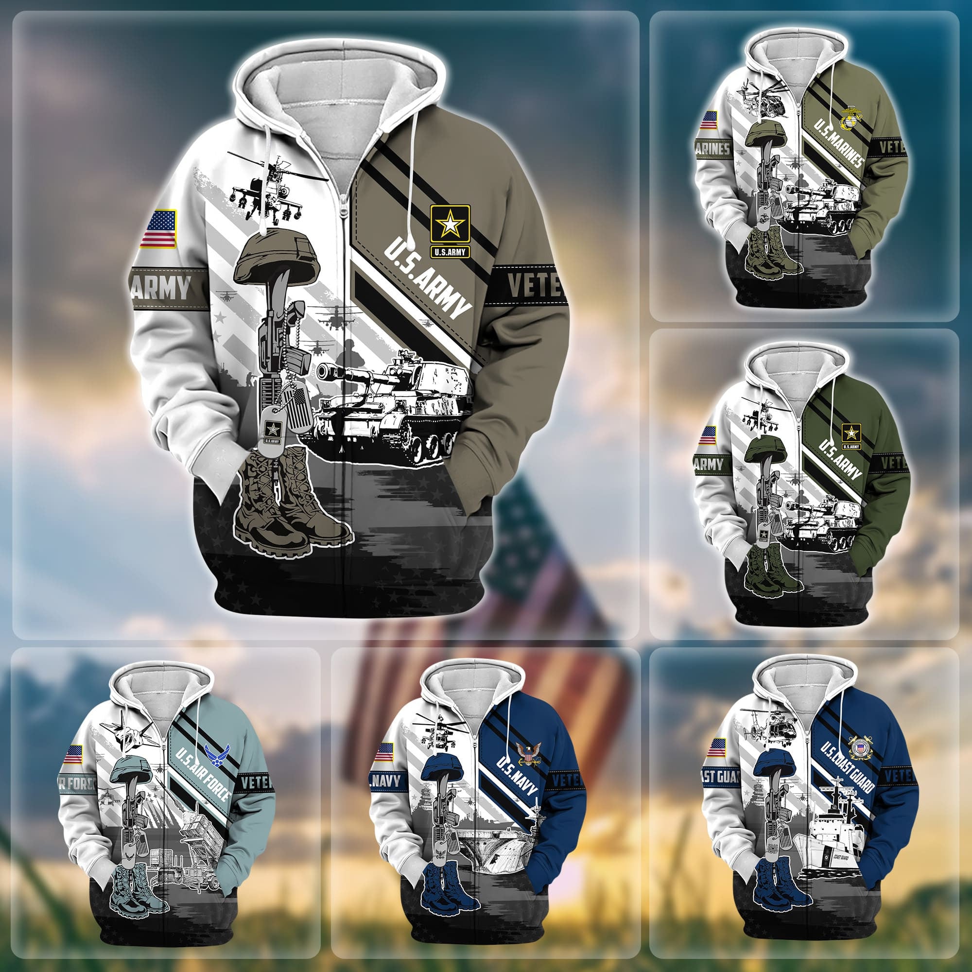 Premium Honoring All Who Served US Veteran Zip Hoodie