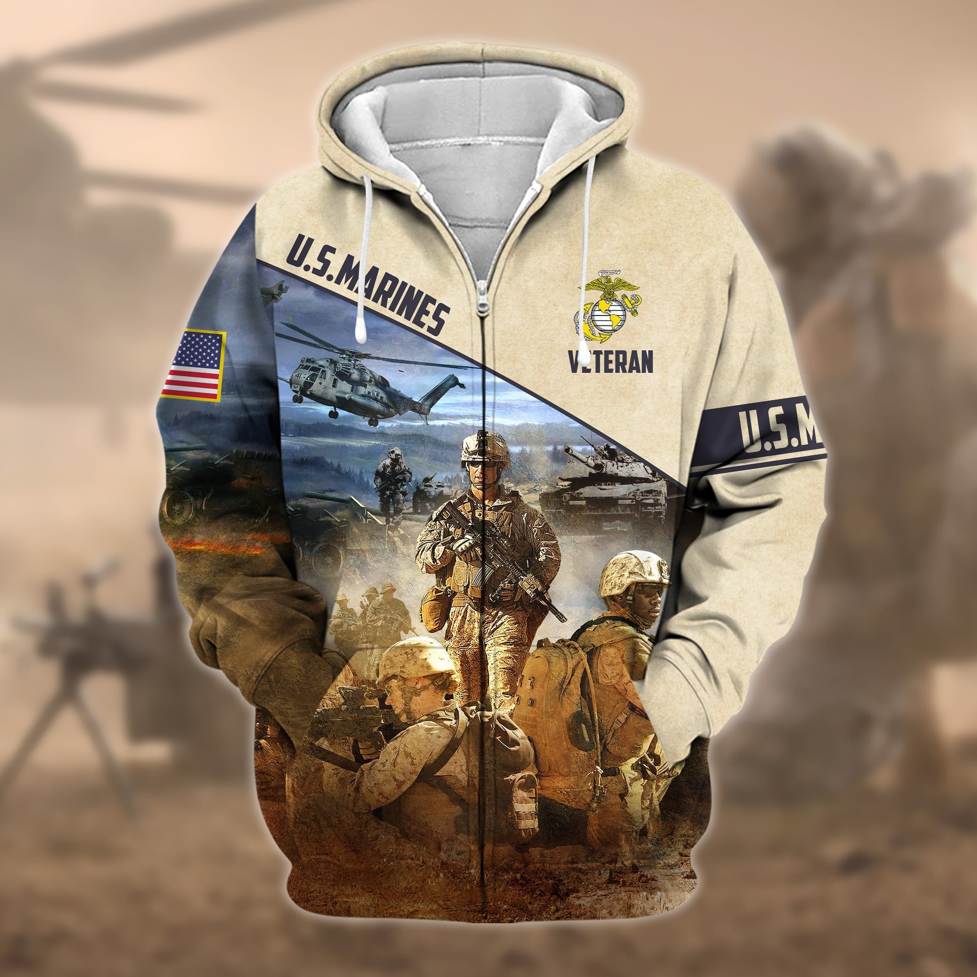 Premium Proudly Served US Veteran Zip Hoodie