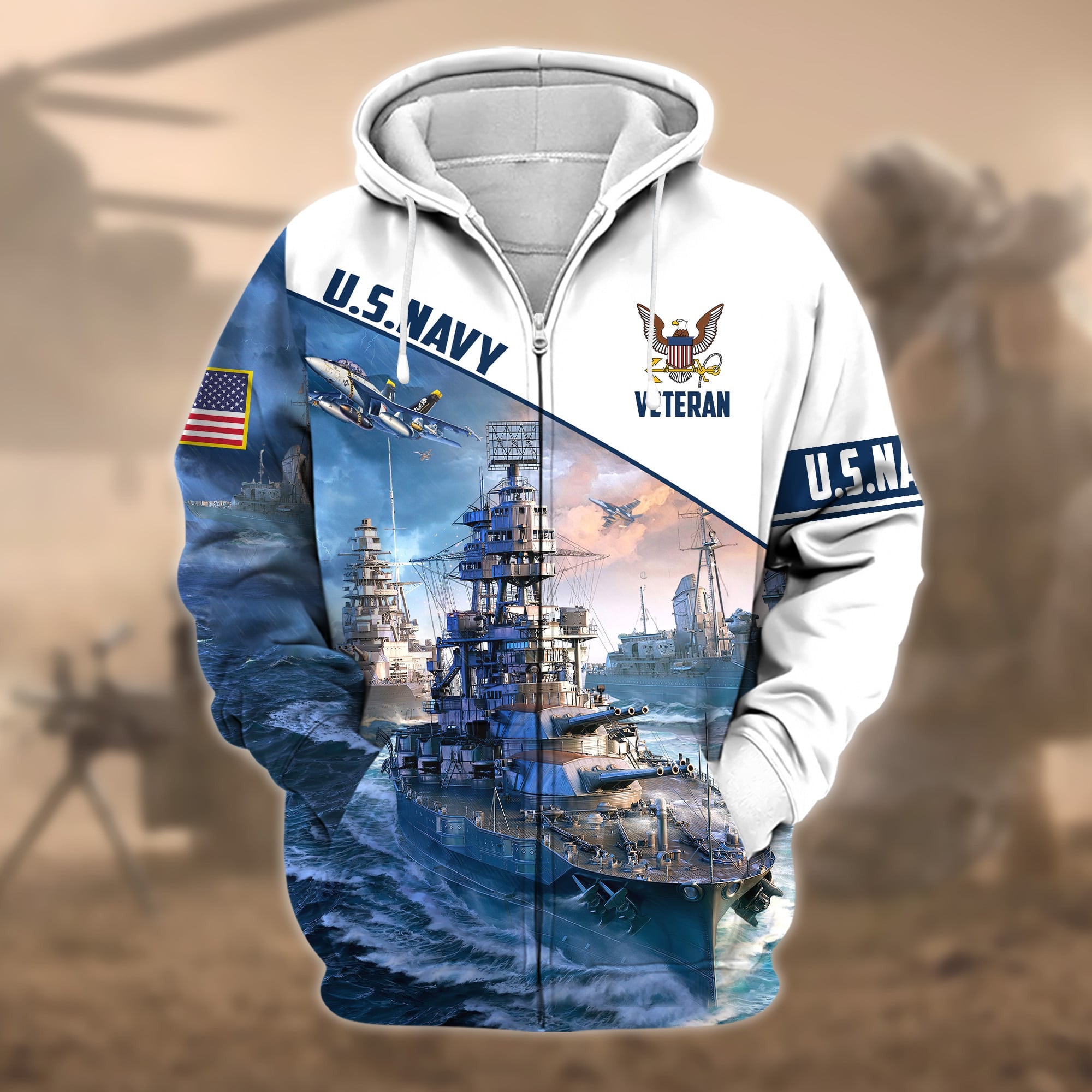 Premium Proudly Served US Veteran Zip Hoodie