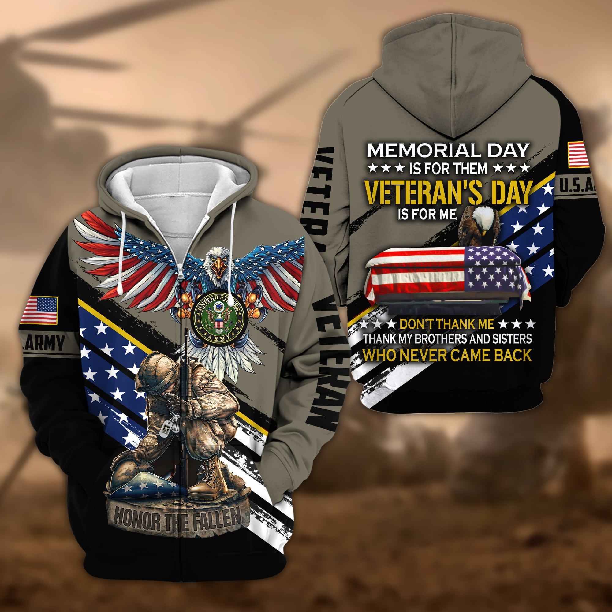 Premium Memorial Day Is For Them Veteran's Day Is For Me US Veteran Zip Hoodie