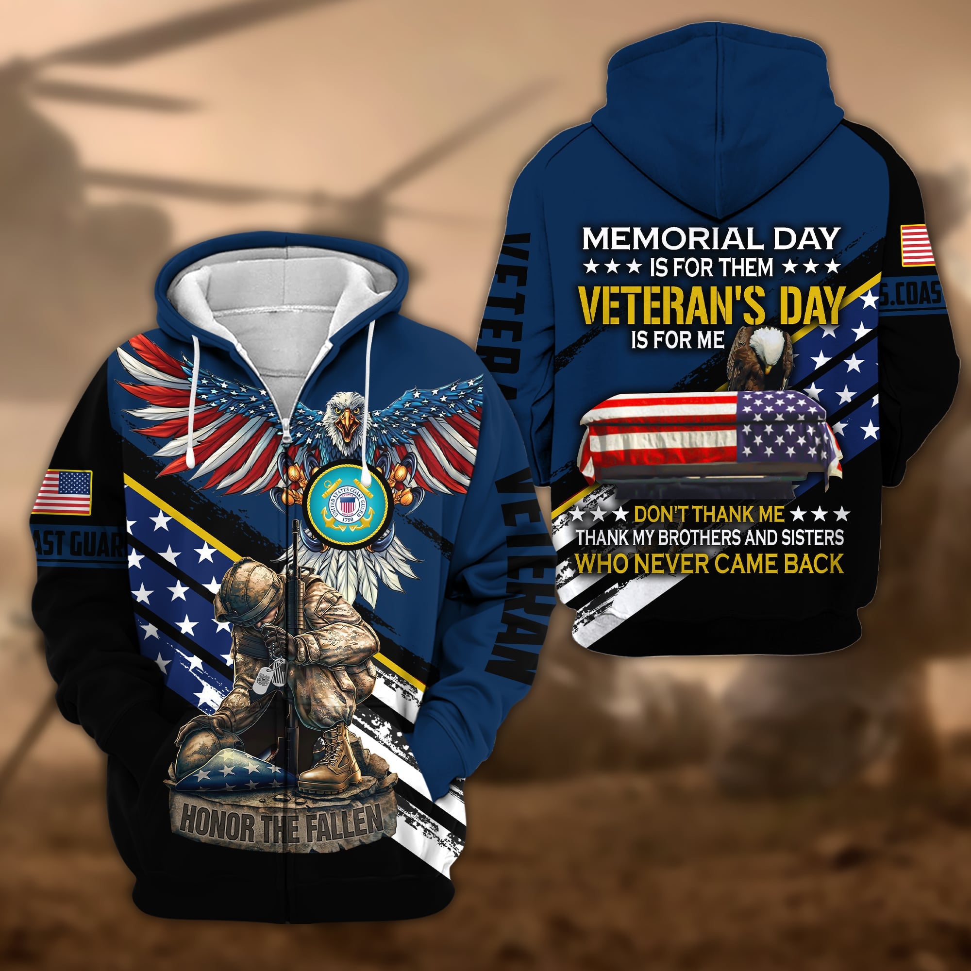 Premium Memorial Day Is For Them Veteran's Day Is For Me US Veteran Zip Hoodie