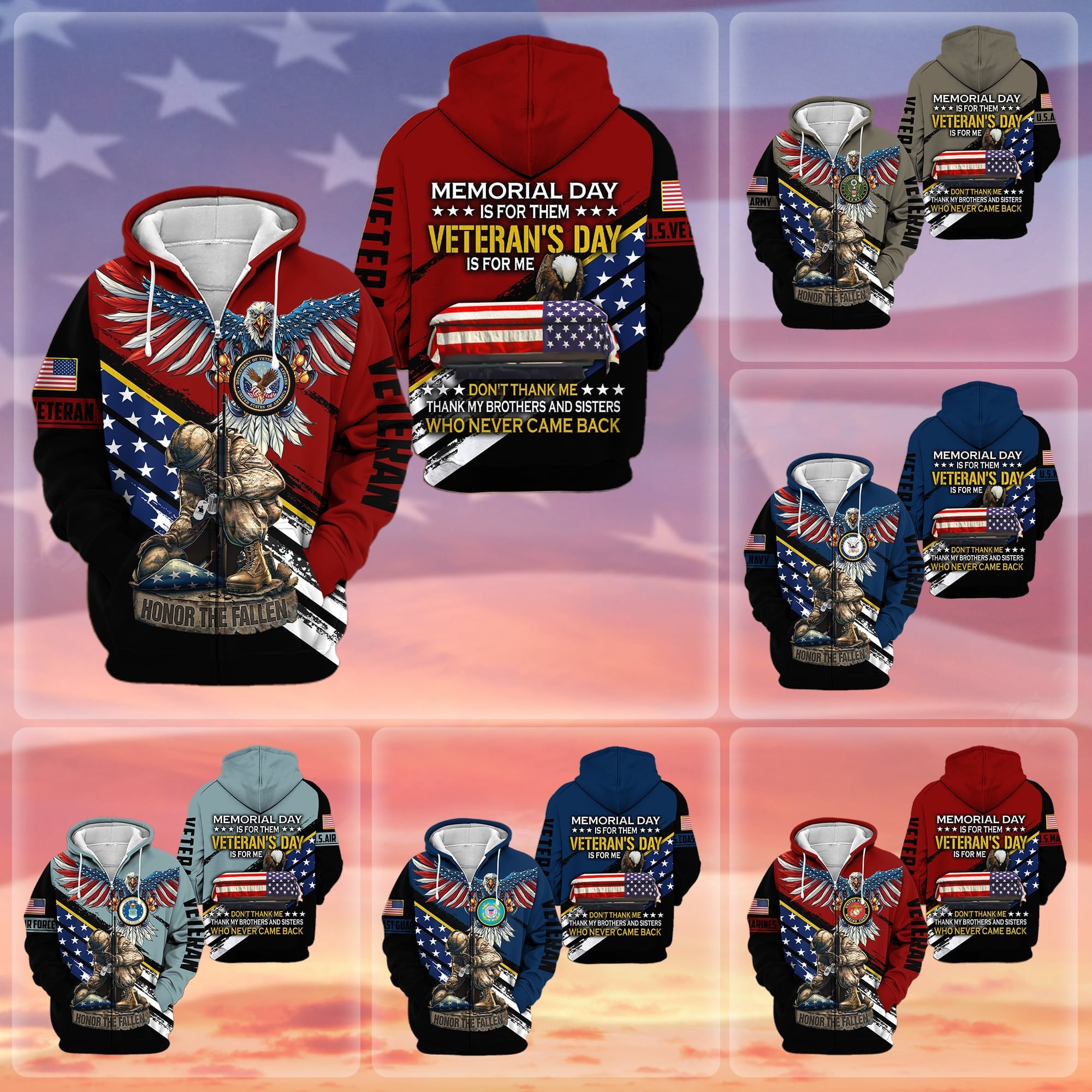Premium Memorial Day Is For Them Veteran's Day Is For Me US Veteran Zip Hoodie