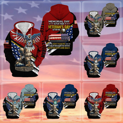 Premium Memorial Day Is For Them Veteran's Day Is For Me US Veteran Zip Hoodie
