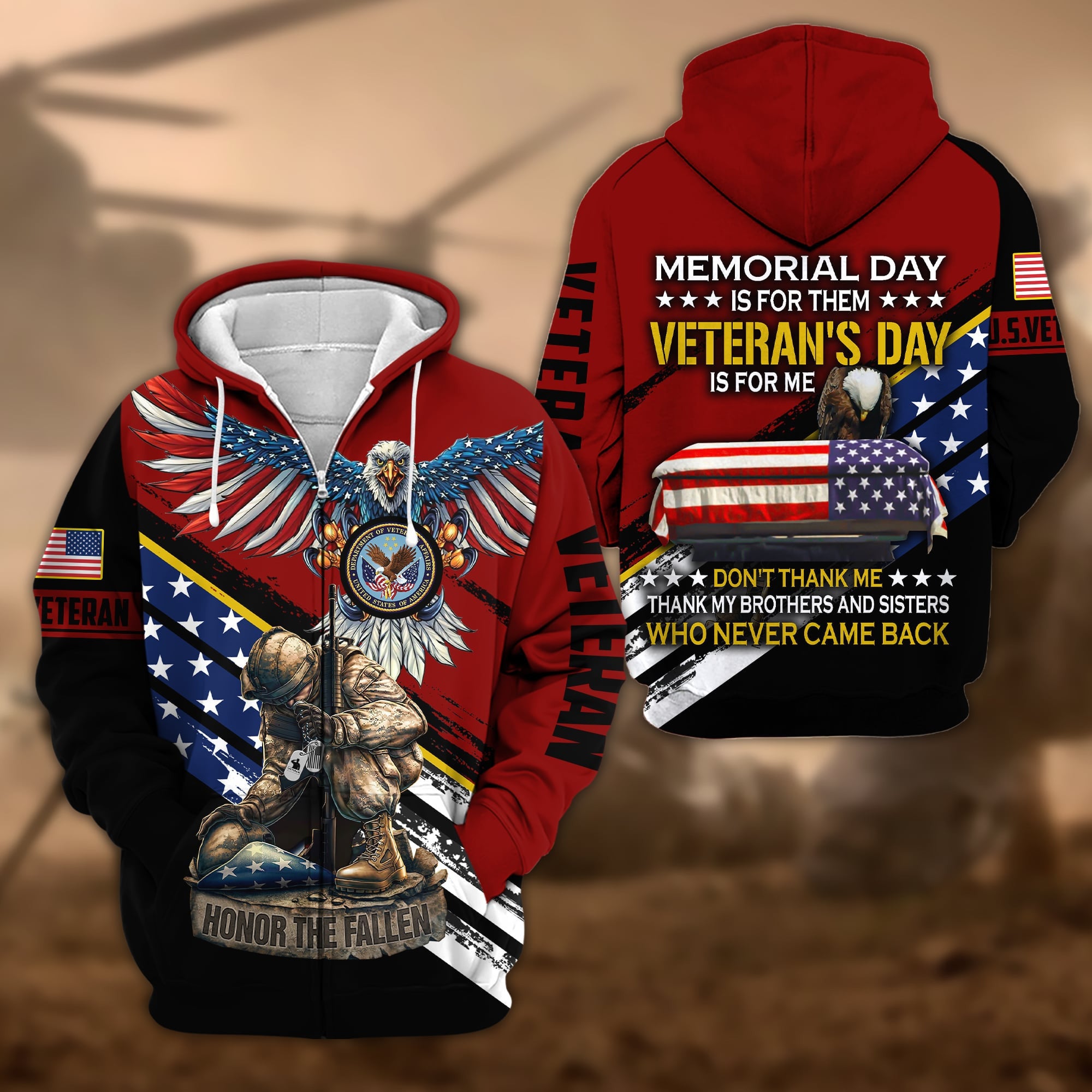 Premium Memorial Day Is For Them Veteran's Day Is For Me US Veteran Zip Hoodie