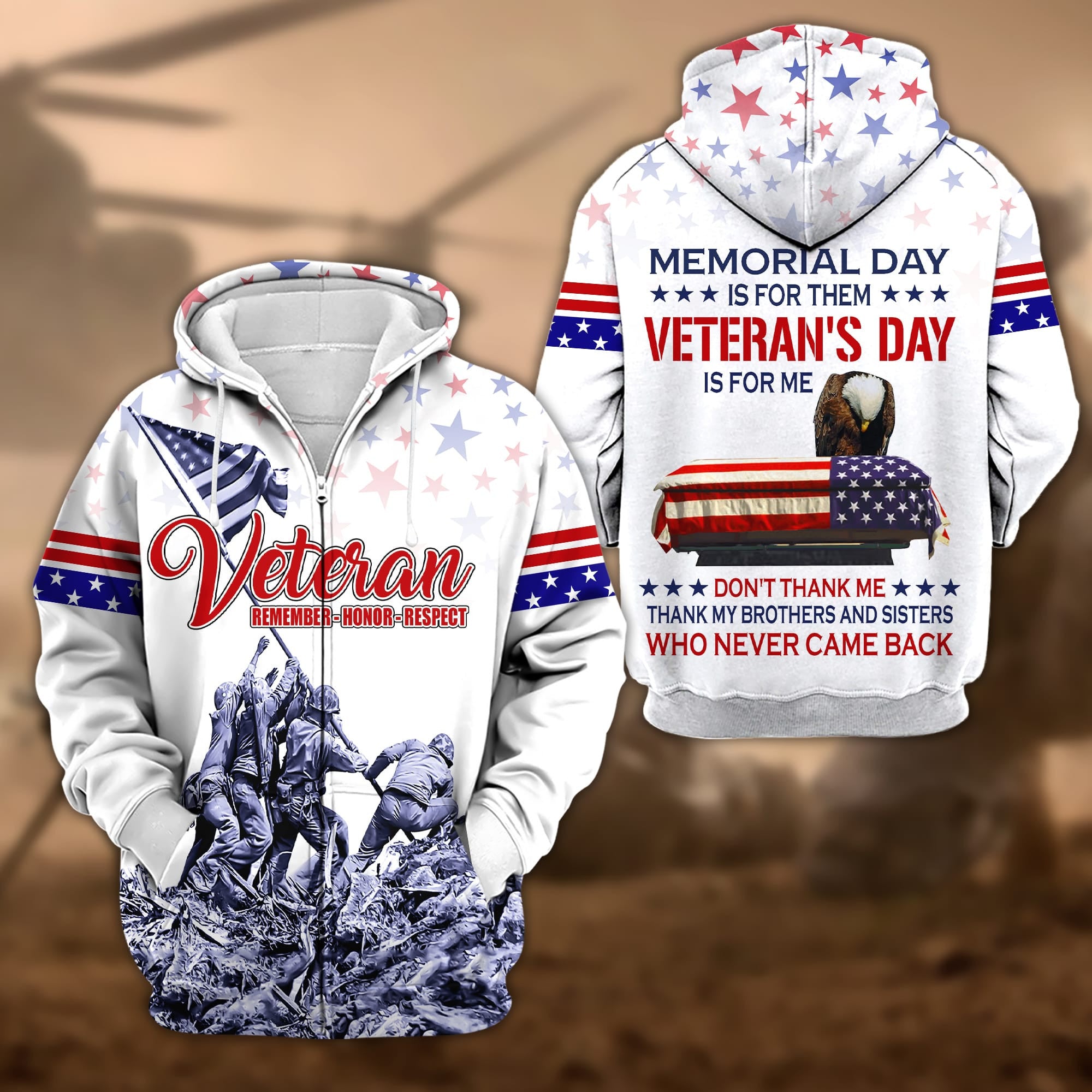Premium Memorial Day Is For Them Veteran's Day Is For Me US Veteran Zip Hoodie