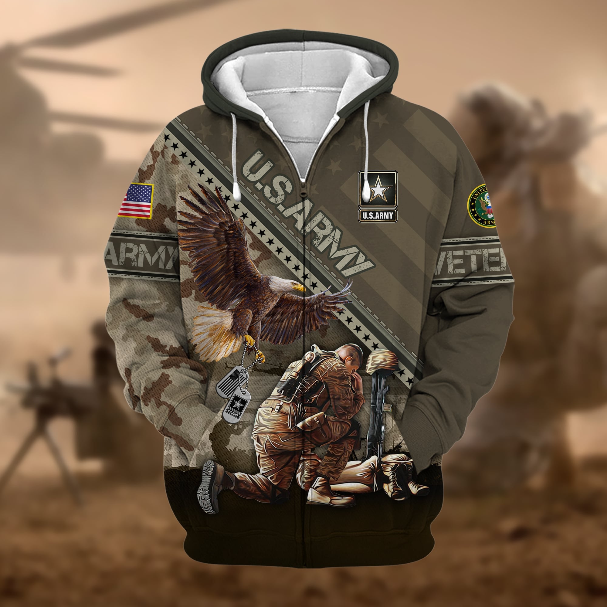 Premium Proudly Served US Veteran Zip Hoodie