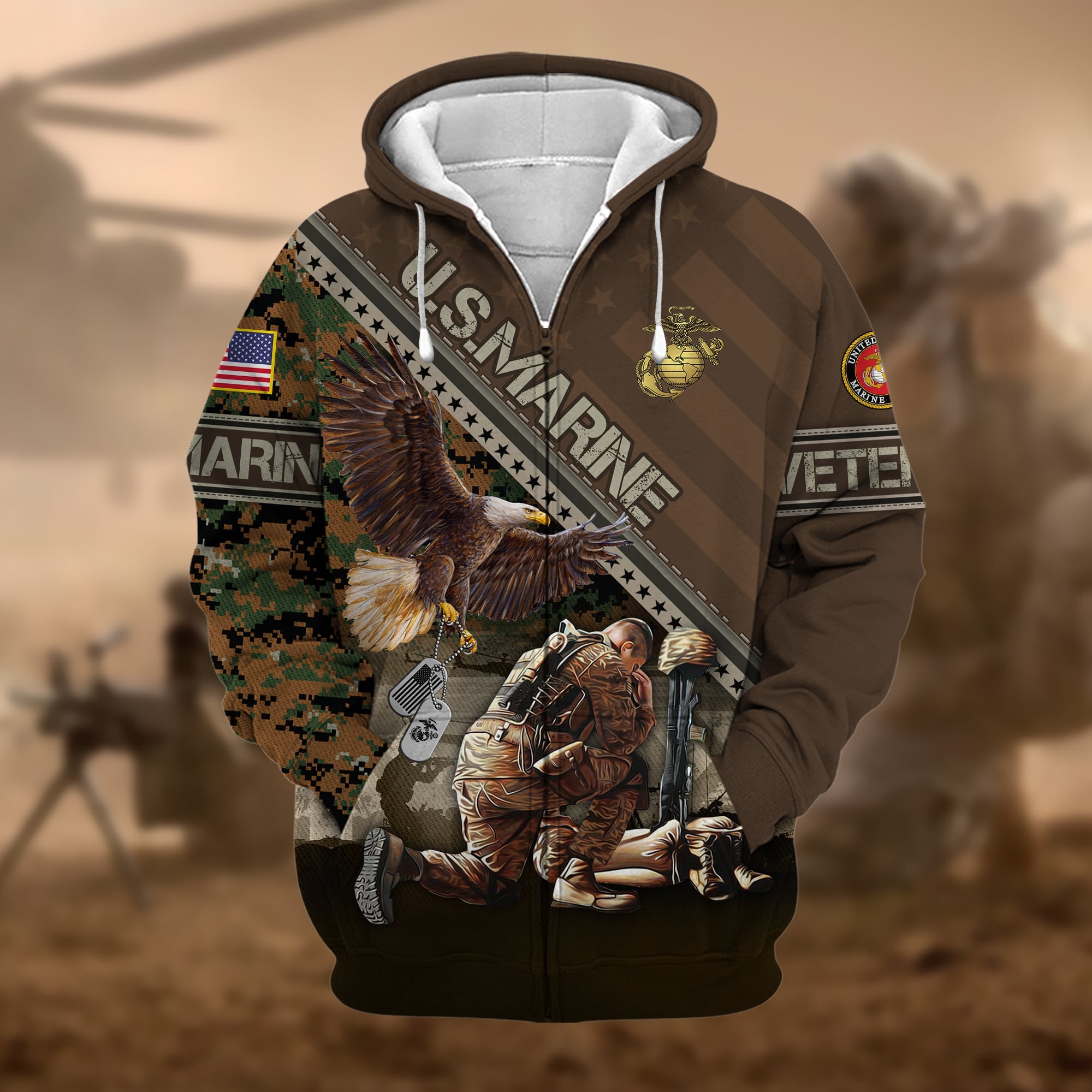 Premium Proudly Served US Veteran Zip Hoodie