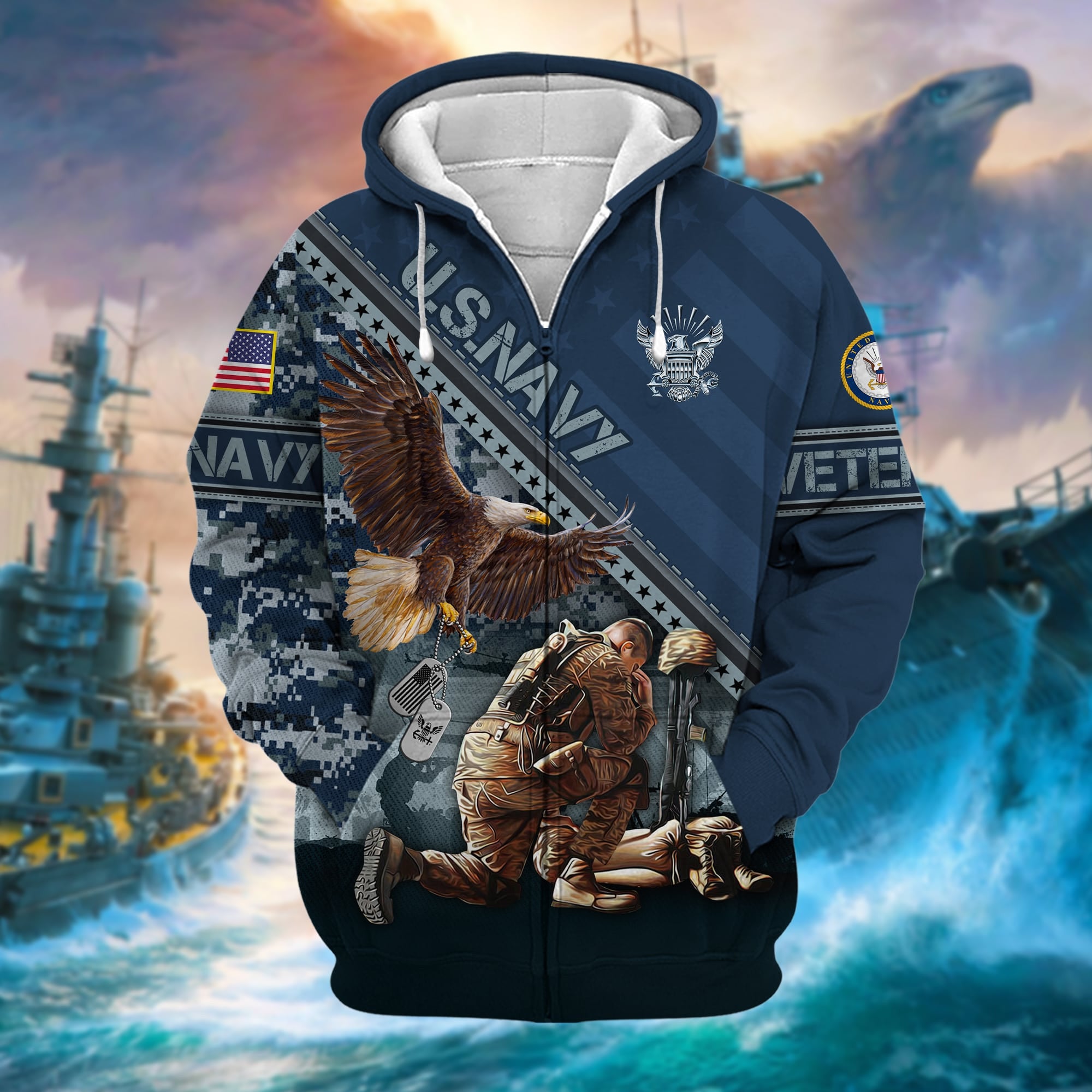 Premium Proudly Served US Veteran Zip Hoodie