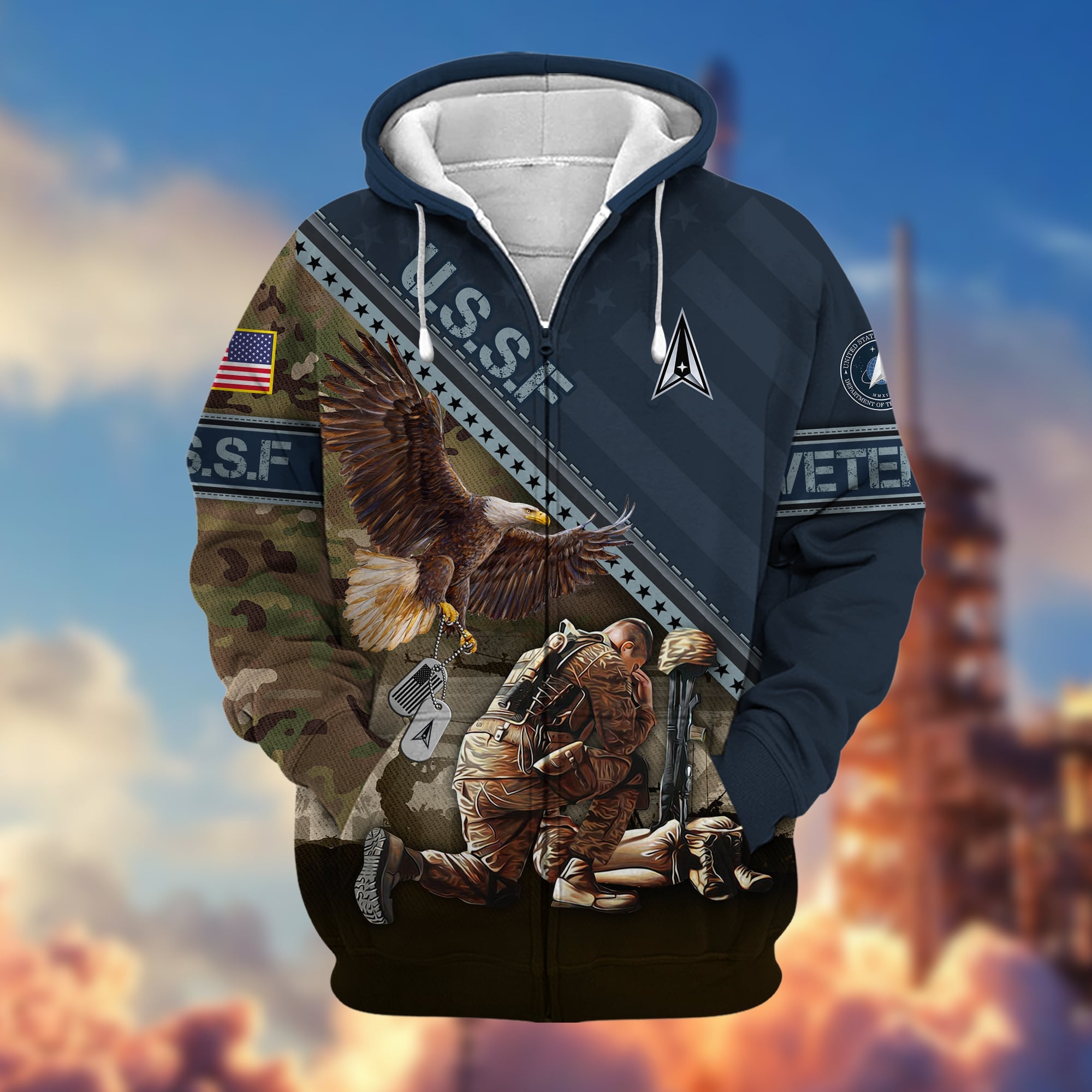 Premium Proudly Served US Veteran Zip Hoodie