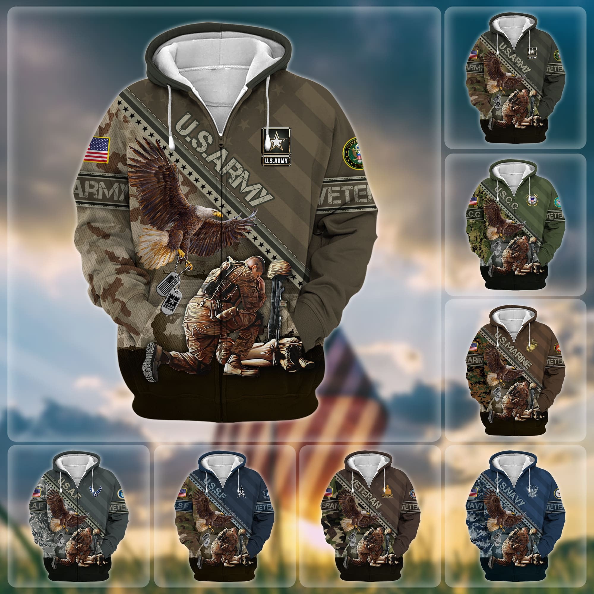 Premium Proudly Served US Veteran Zip Hoodie