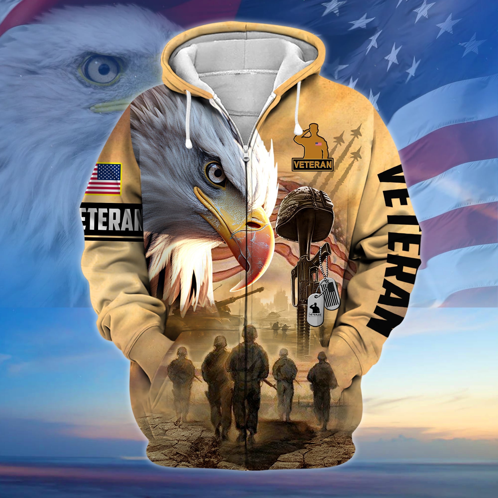 Premium Honoring All Who Served US Veteran Zip Hoodie