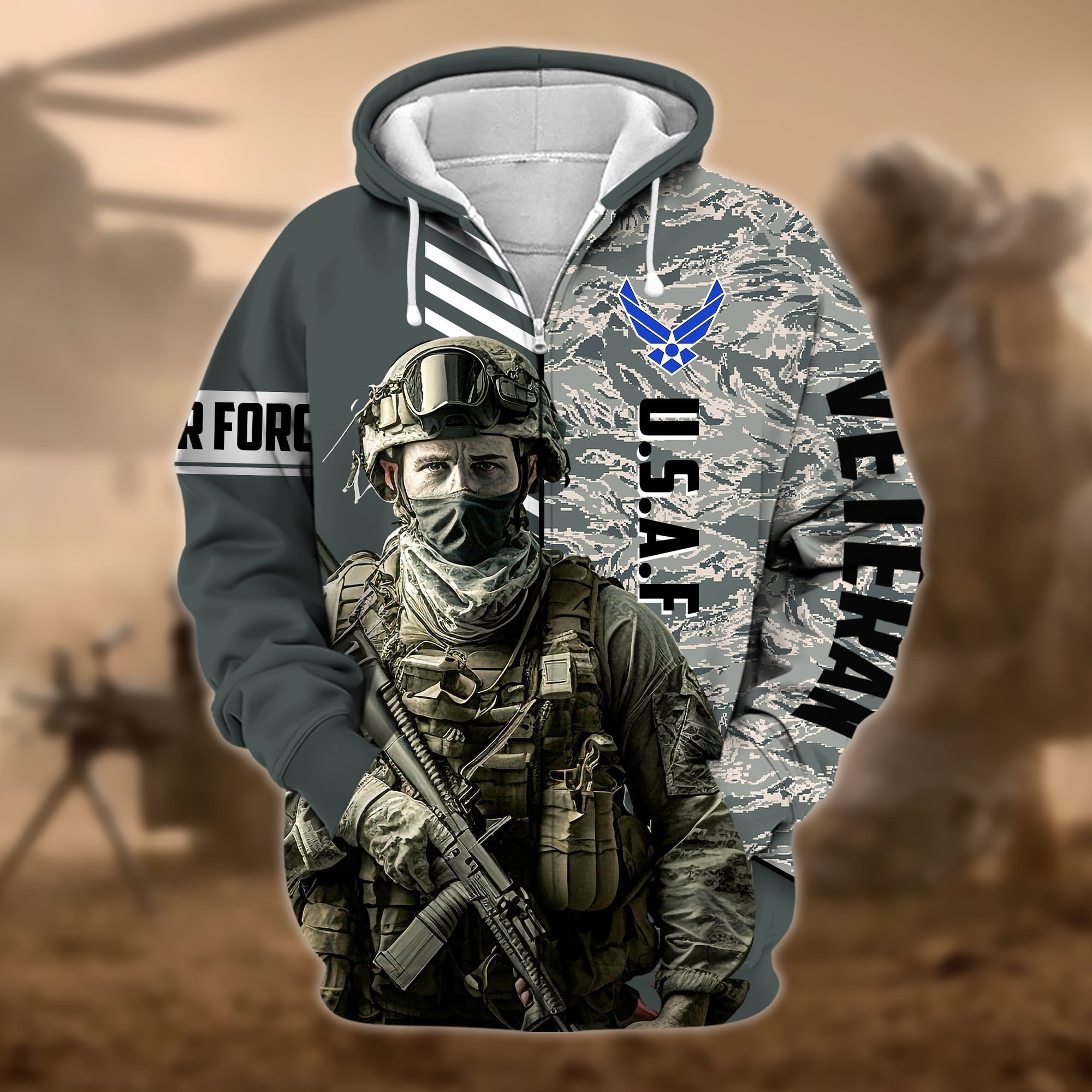 Premium Camo Soldiers US Veteran Zip Hoodie