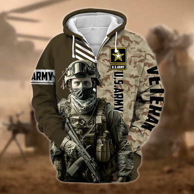Premium Camo Soldiers US Veteran Zip Hoodie