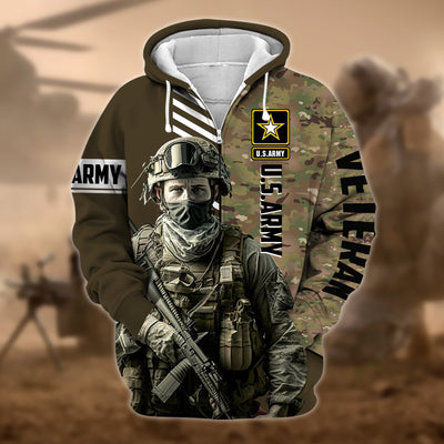 Premium Camo Soldiers US Veteran Zip Hoodie