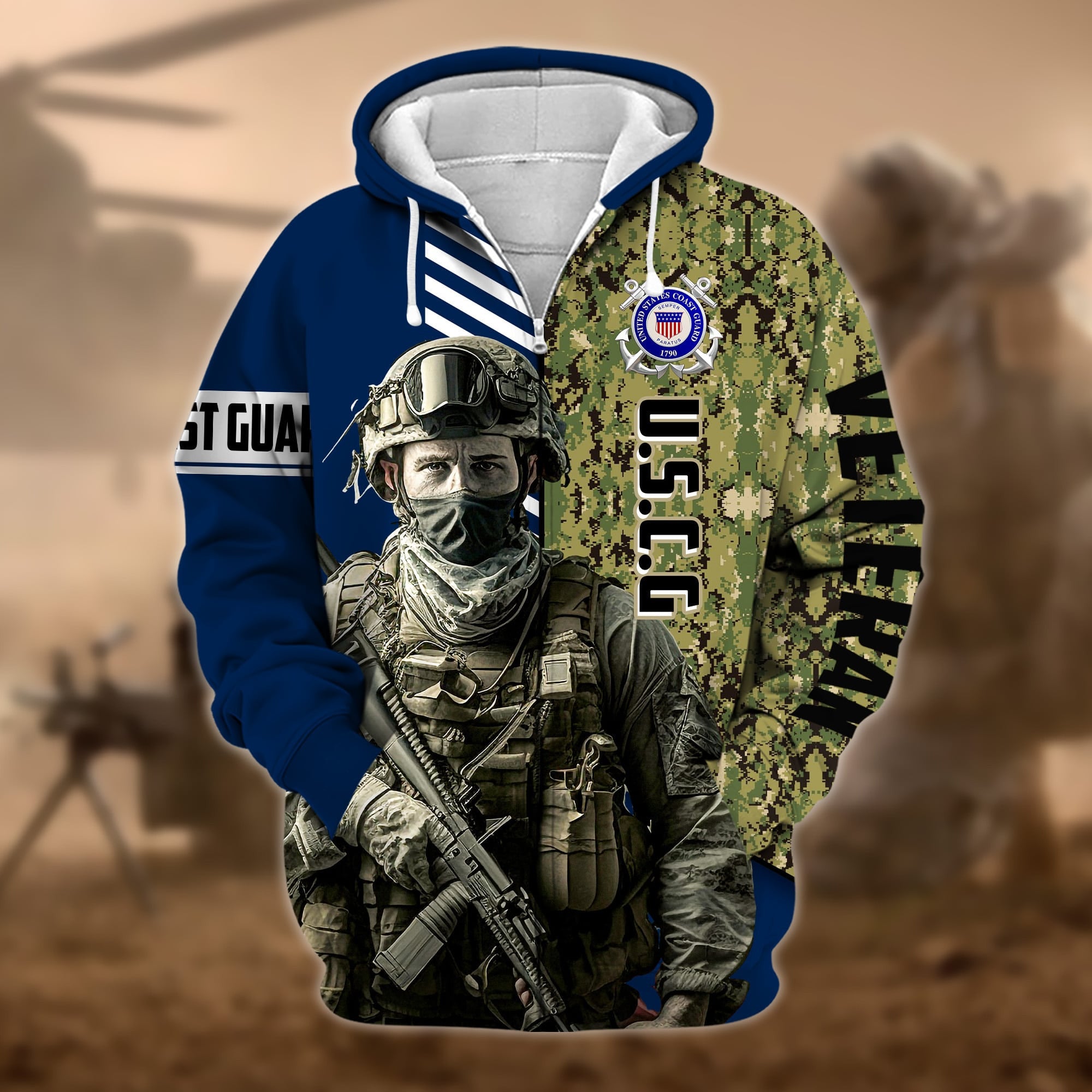 Premium Camo Soldiers US Veteran Zip Hoodie