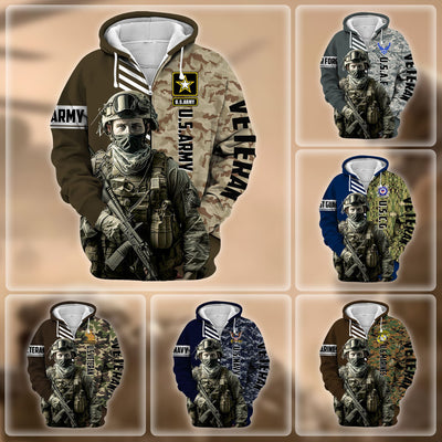 Premium Camo Soldiers US Veteran Zip Hoodie