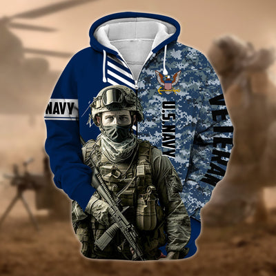 Premium Camo Soldiers US Veteran Zip Hoodie