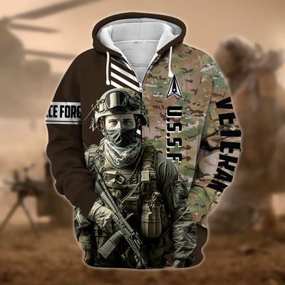 Premium Camo Soldiers US Veteran Zip Hoodie