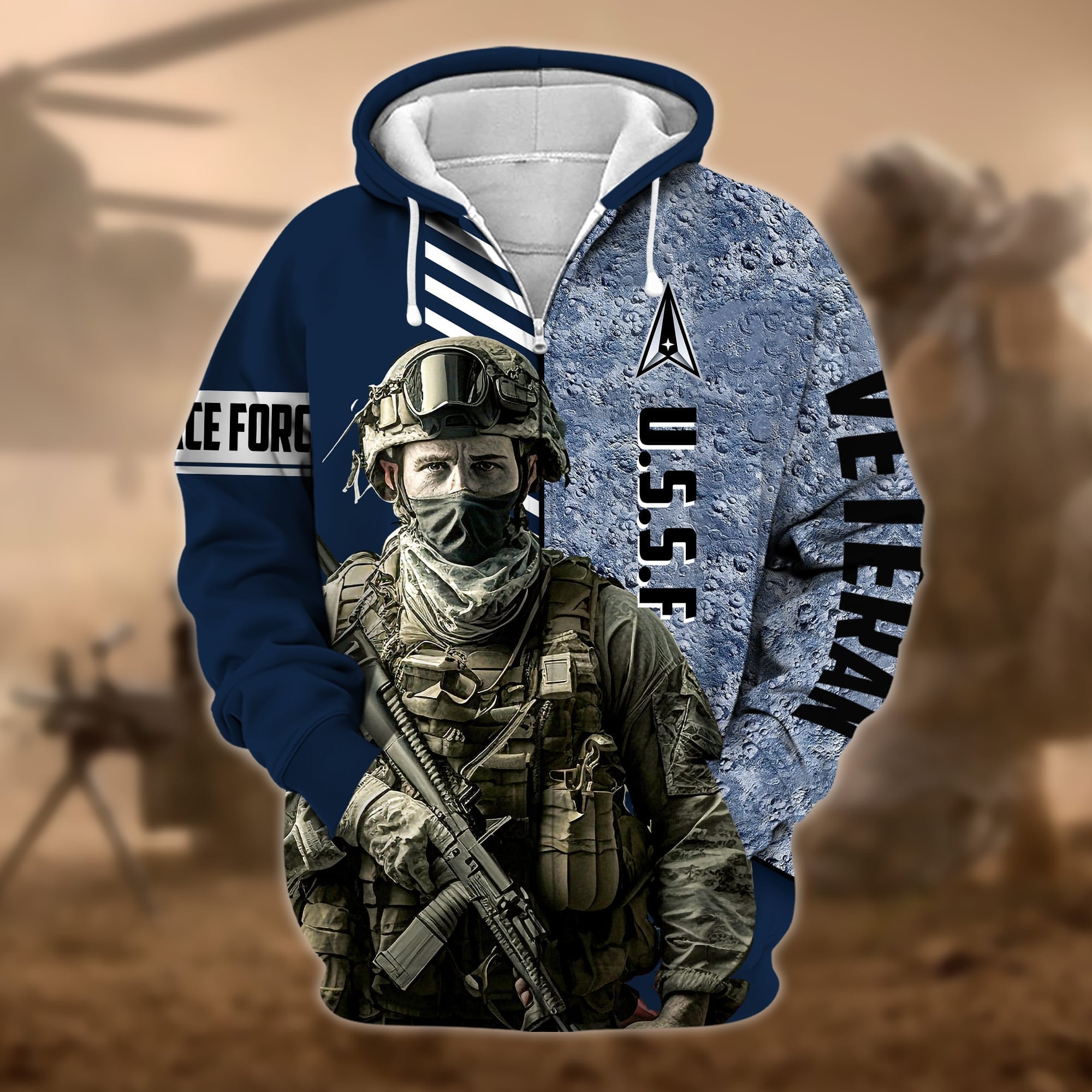 Premium Camo Soldiers US Veteran Zip Hoodie
