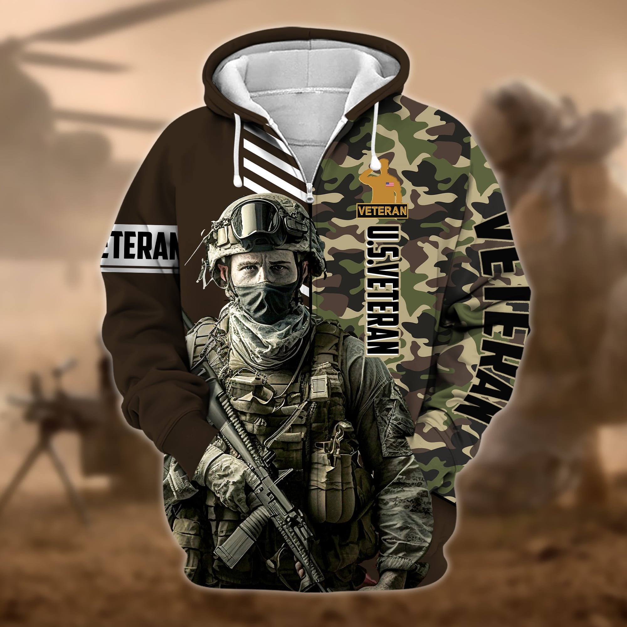 Premium Camo Soldiers US Veteran Zip Hoodie