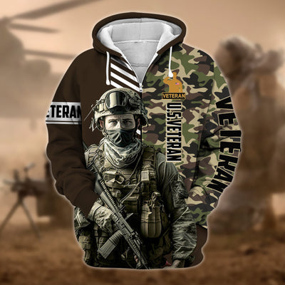 Premium Camo Soldiers US Veteran Zip Hoodie