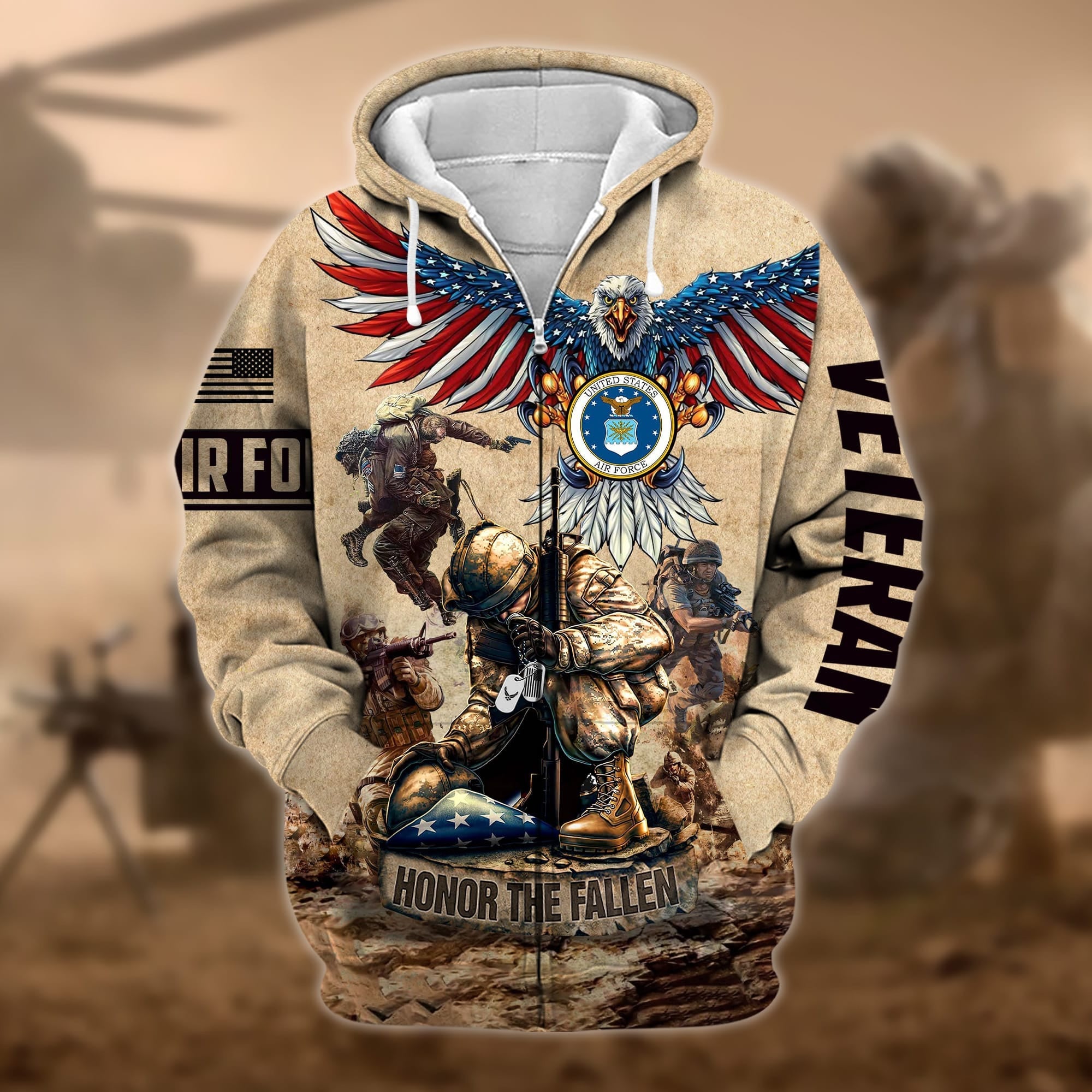 Premium Honoring All Who Served US Veteran Zip Hoodie