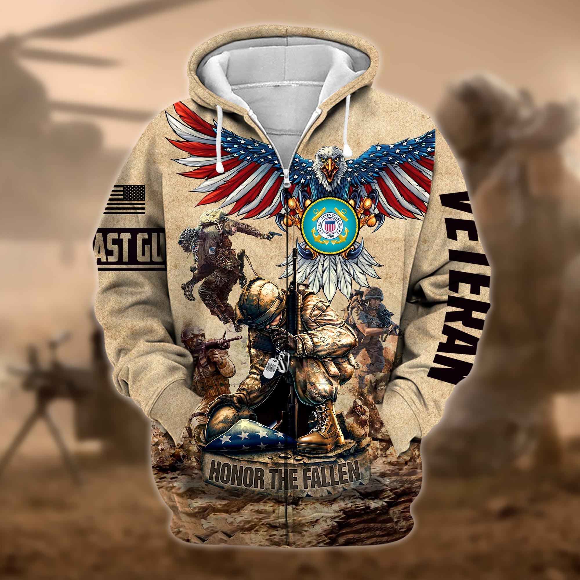 Premium Honoring All Who Served US Veteran Zip Hoodie