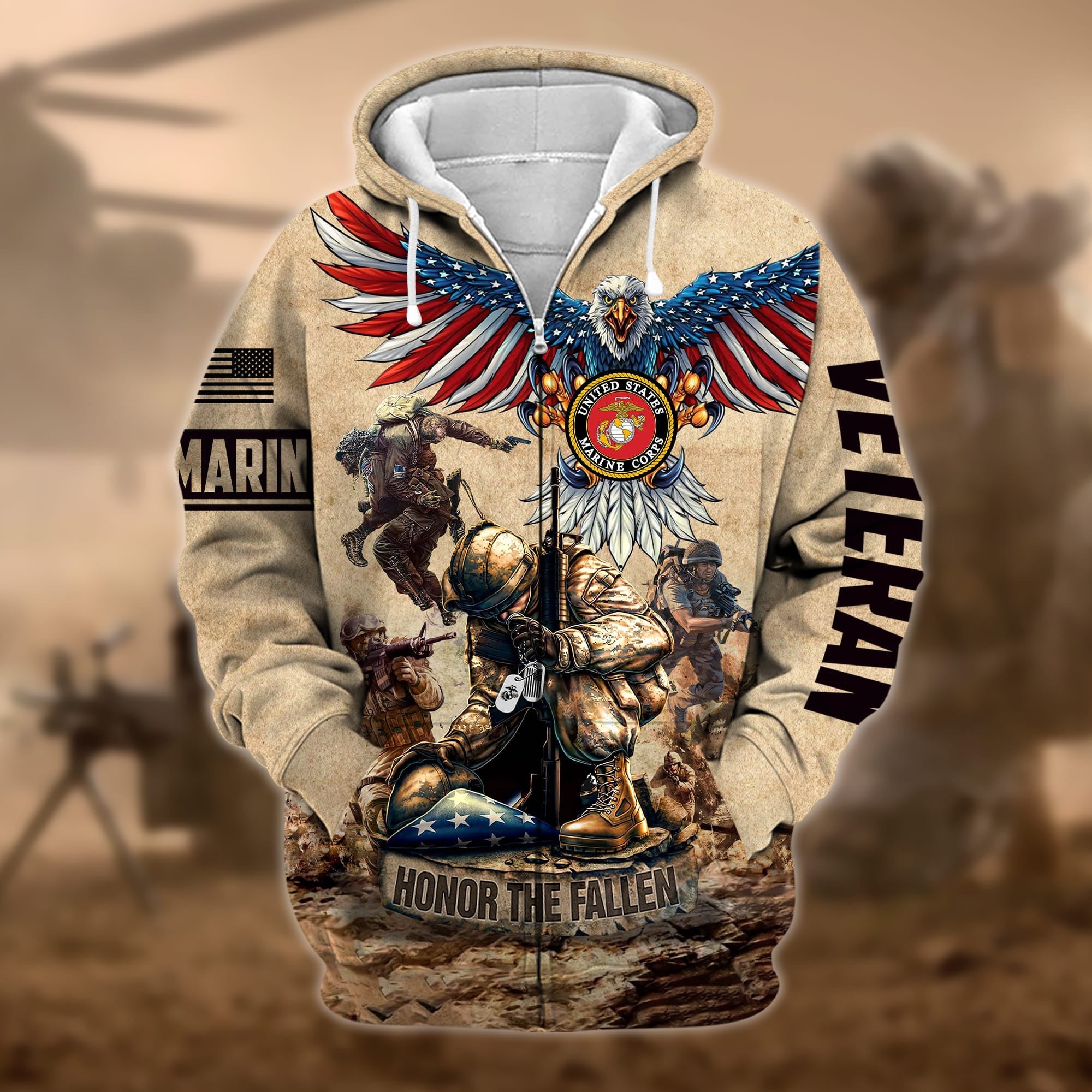 Premium Honoring All Who Served US Veteran Zip Hoodie