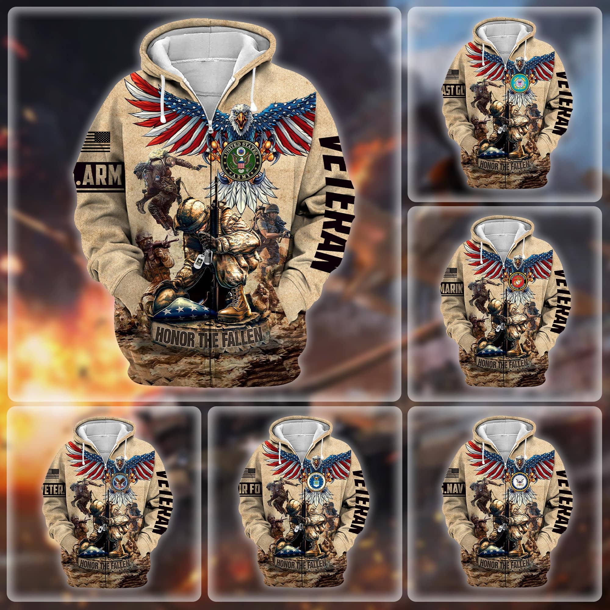 Premium Honoring All Who Served US Veteran Zip Hoodie