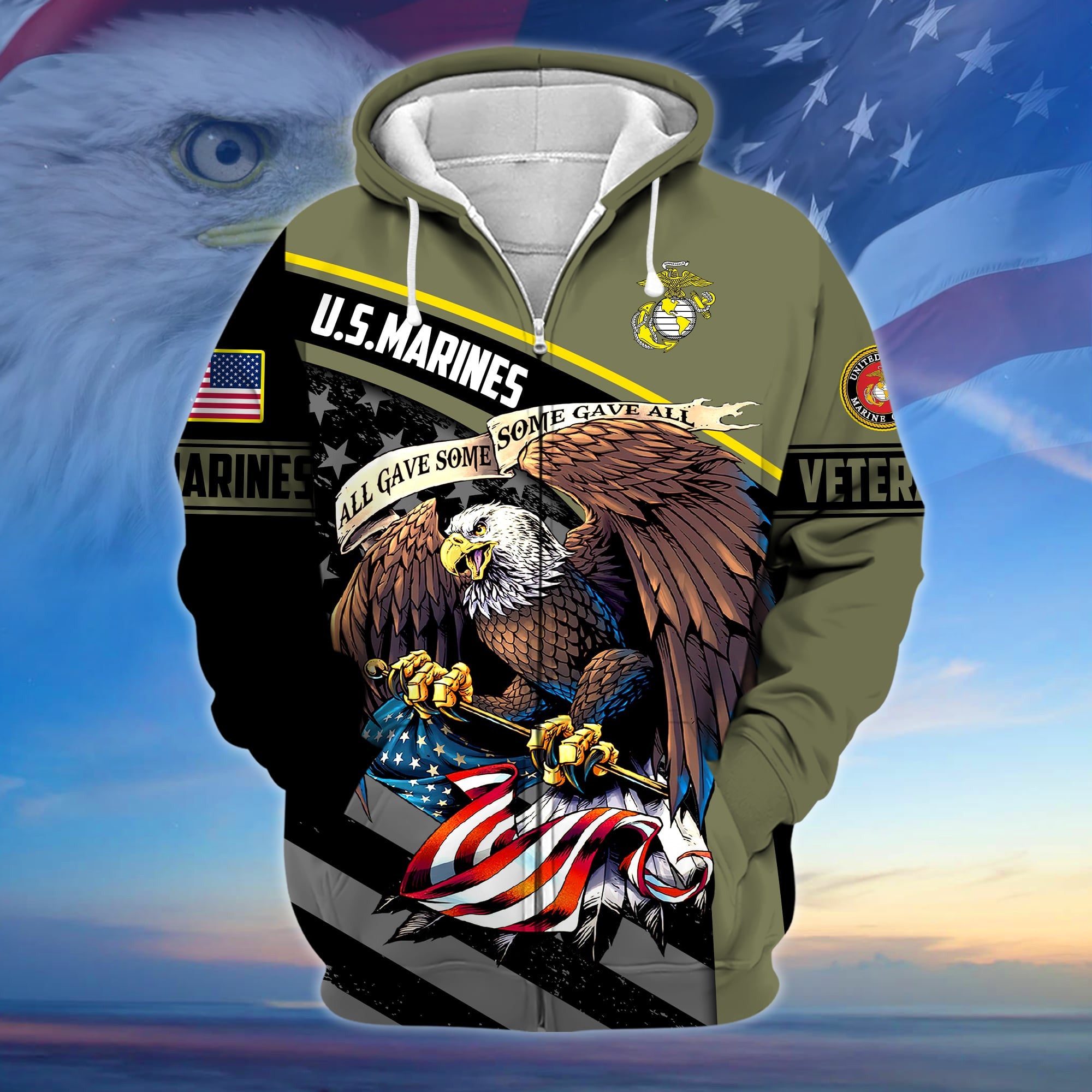 Premium All Gave Some Some Gave All US Veteran Zip Hoodie