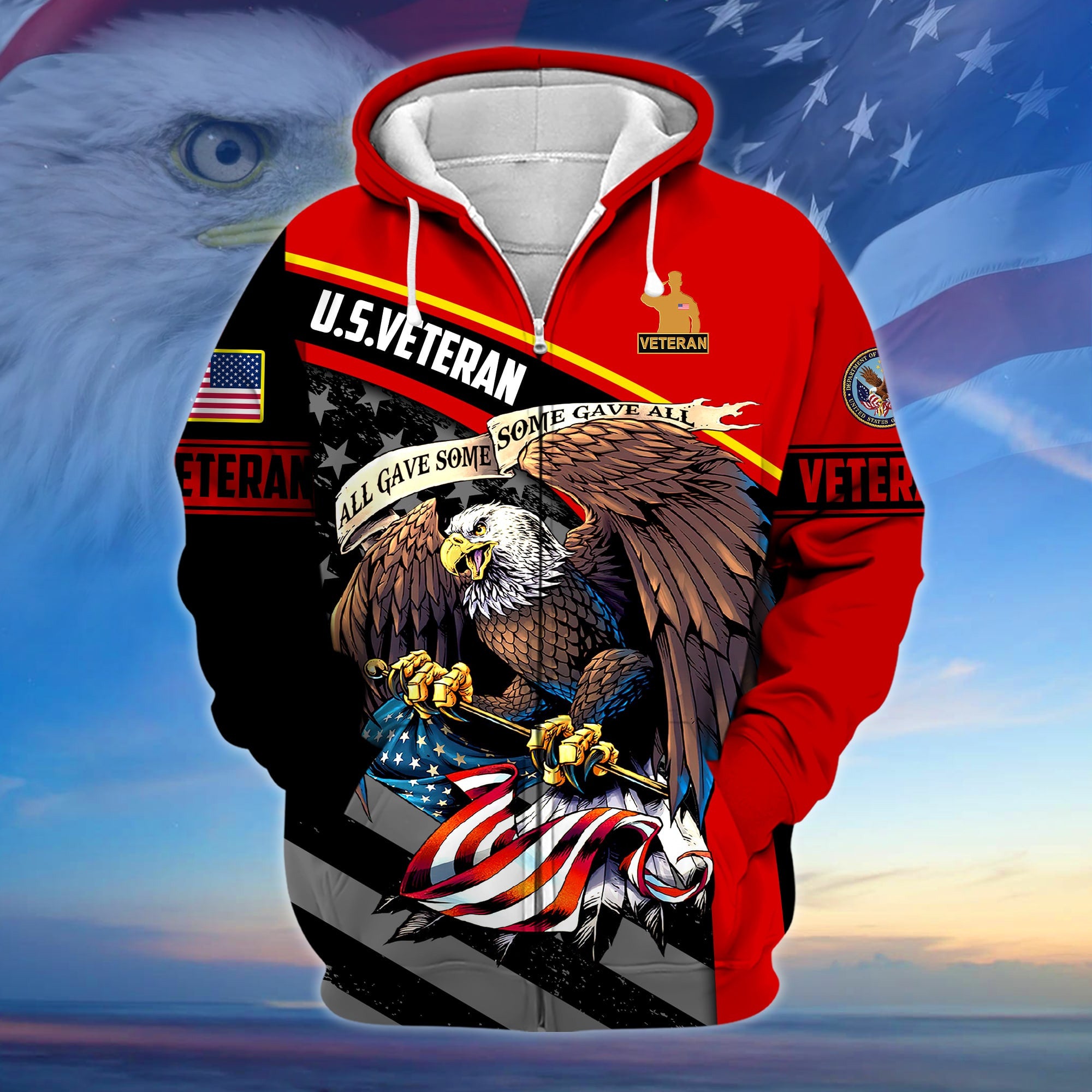 Premium All Gave Some Some Gave All US Veteran Zip Hoodie