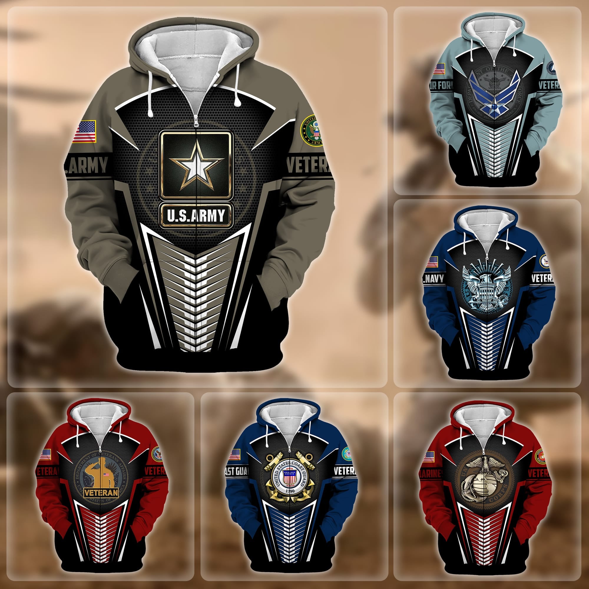 Premium Proudly Served US Veteran Zip Hoodie