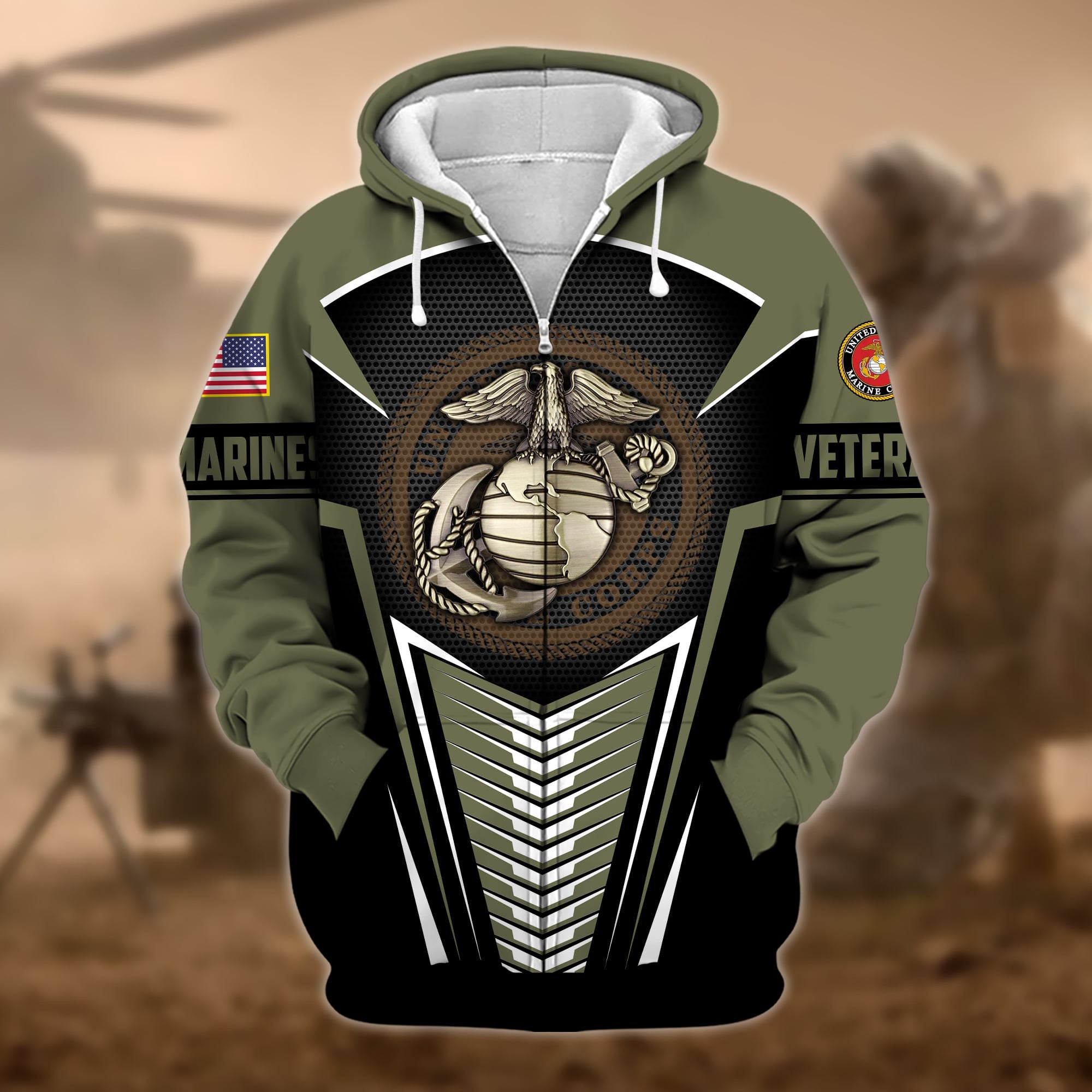Premium Proudly Served US Veteran Zip Hoodie