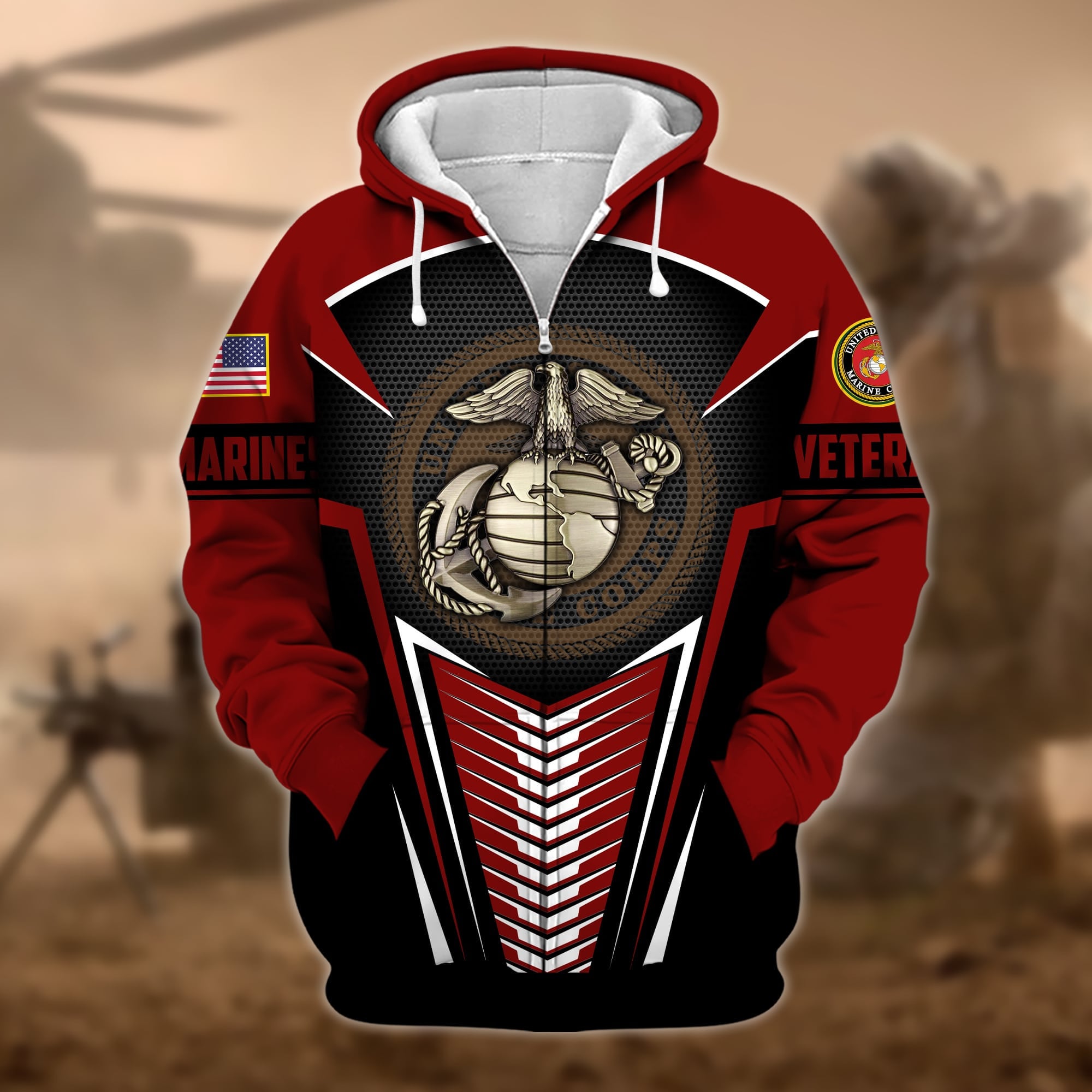 Premium Proudly Served US Veteran Zip Hoodie