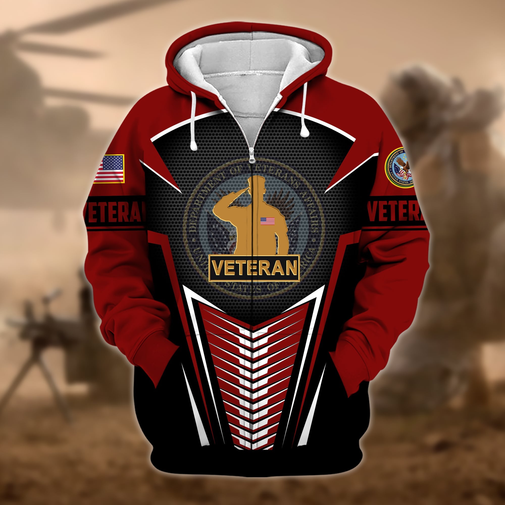 Premium Proudly Served US Veteran Zip Hoodie