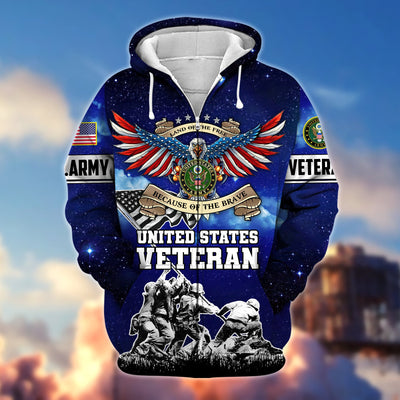 Premium Land Of The Free Because Of The Brave US Veteran Zip Hoodie