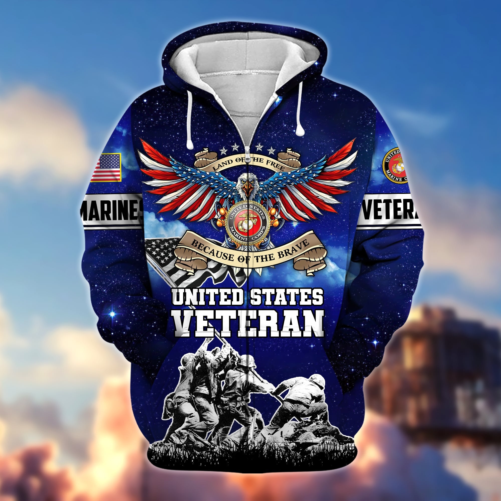 Premium Land Of The Free Because Of The Brave US Veteran Zip Hoodie